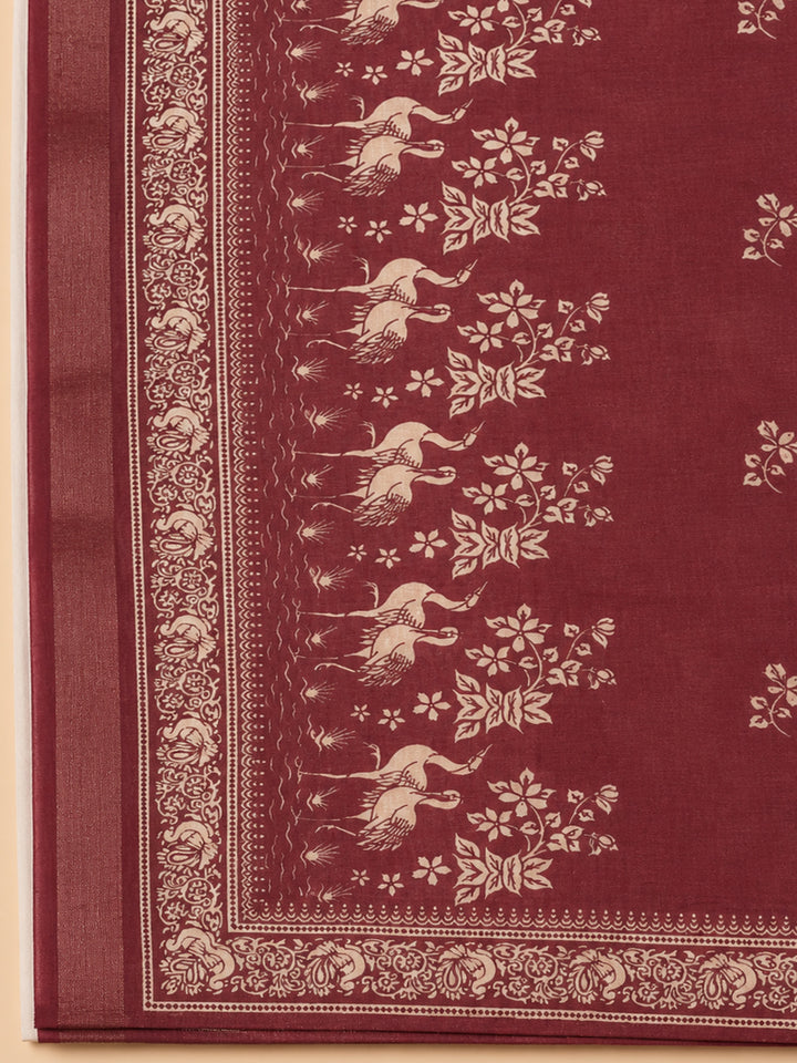 Maroon  Chanderi Unstitched Dress Material