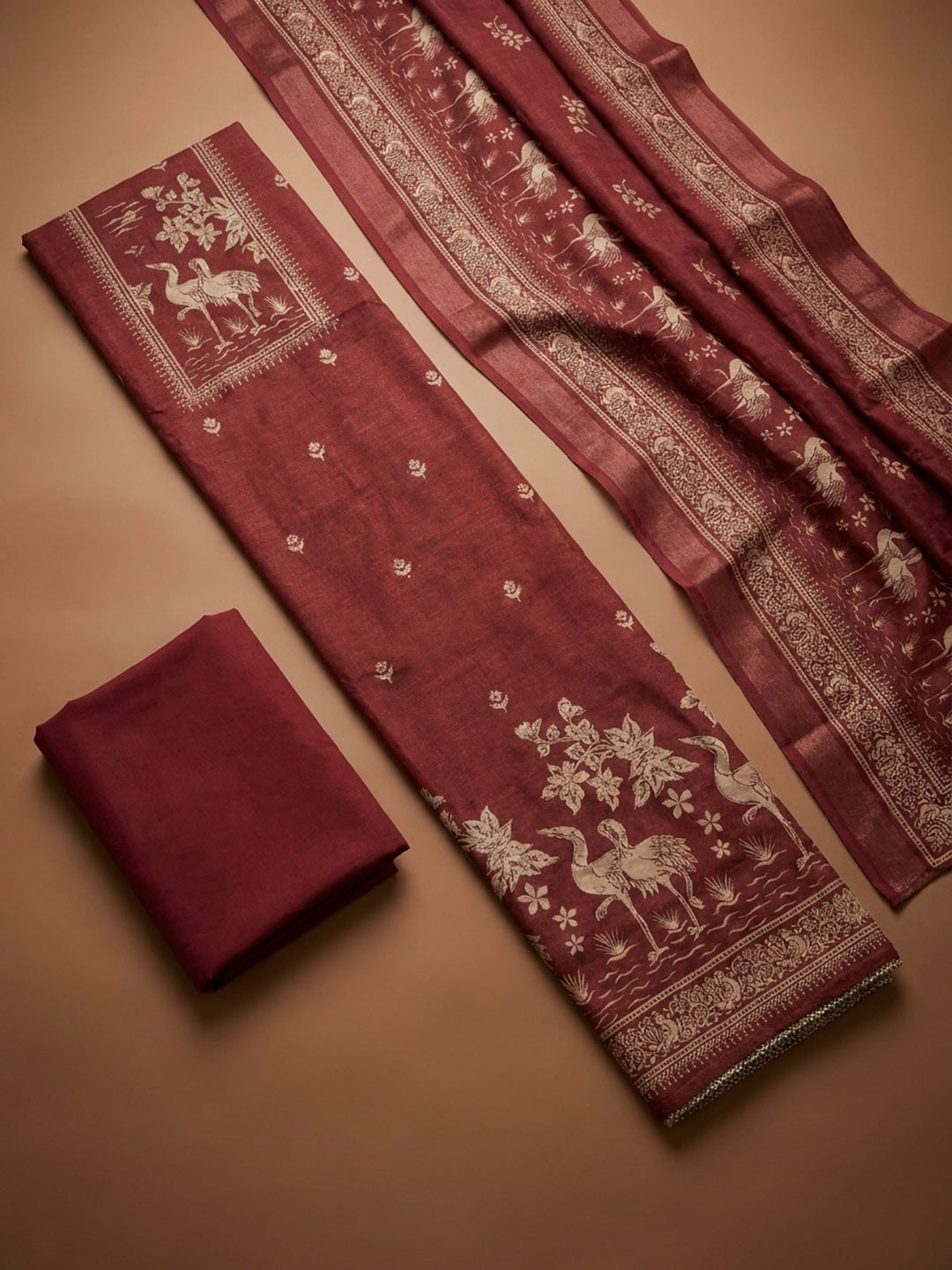 Maroon  Chanderi Unstitched Dress Material