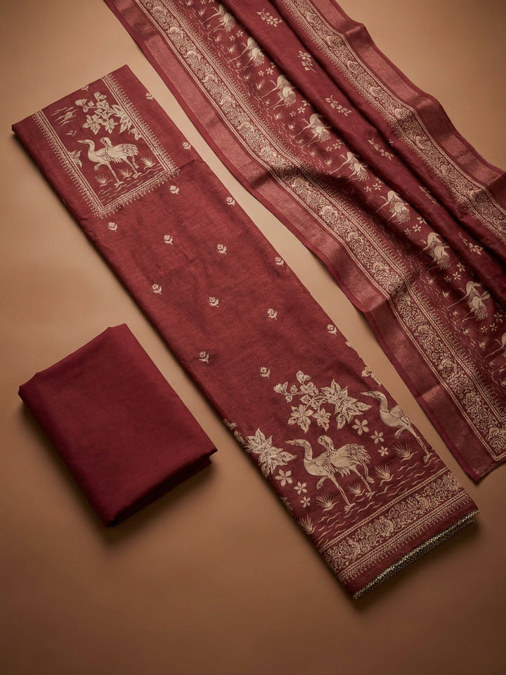 Maroon  Chanderi Unstitched Dress Material