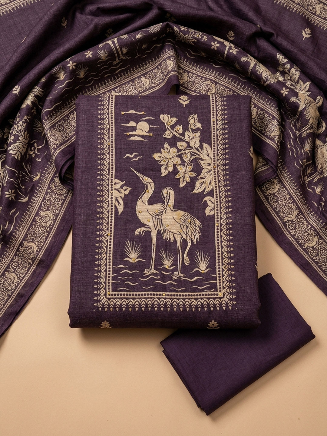 Purple  Chanderi Unstitched Dress Material