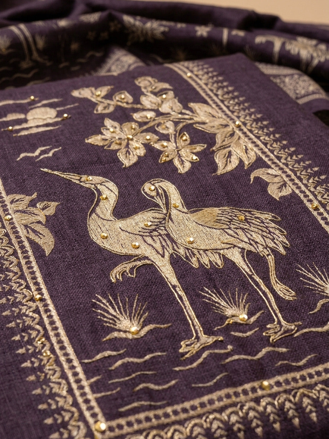 Purple  Chanderi Unstitched Dress Material