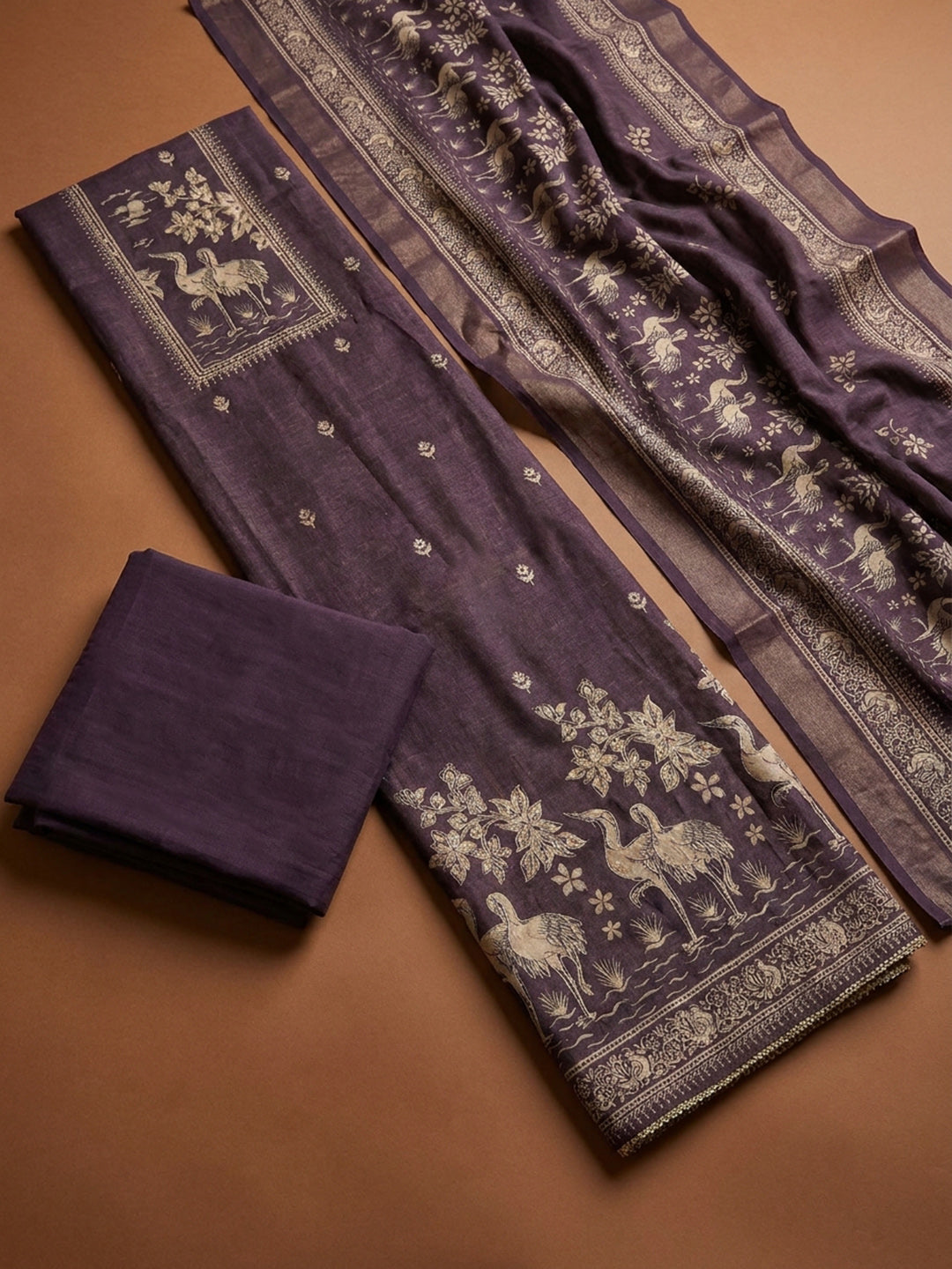 Purple  Chanderi Unstitched Dress Material