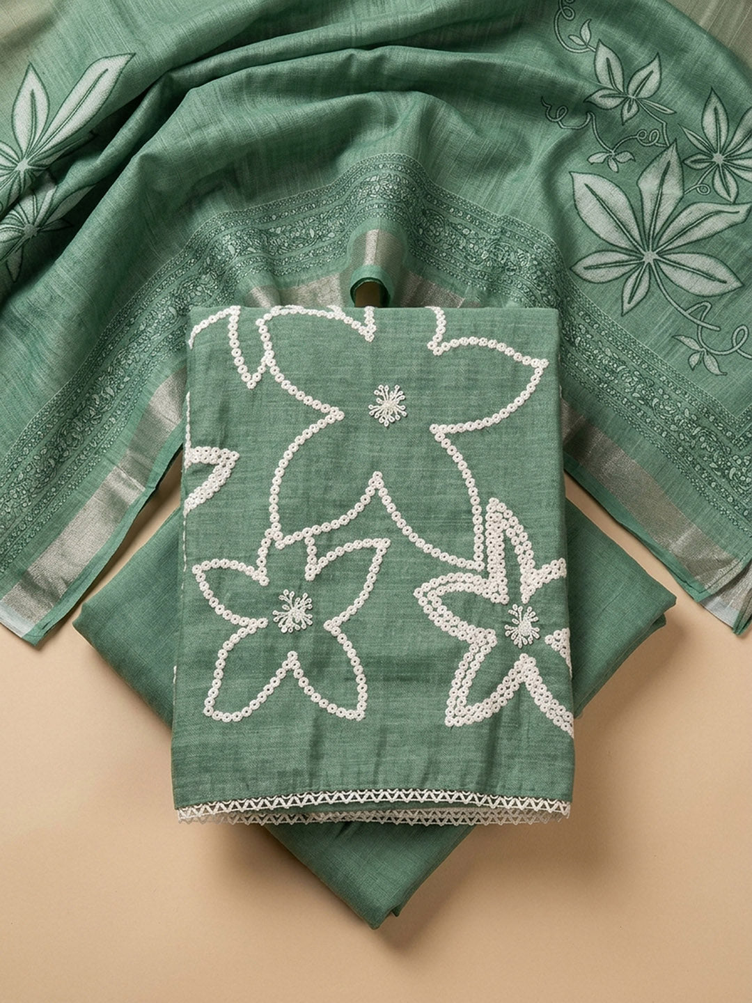 Aqua Green  Chanderi Unstitched Dress Material