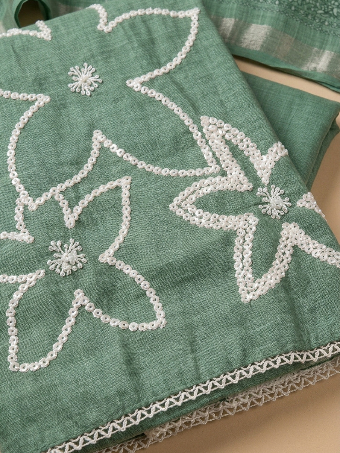 Aqua Green  Chanderi Unstitched Dress Material