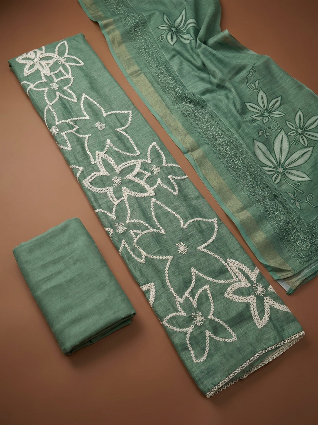 Aqua Green  Chanderi Unstitched Dress Material