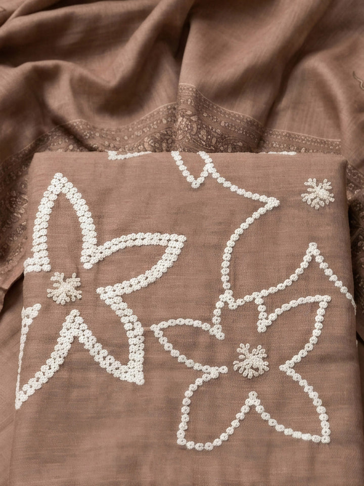 Brown  Chanderi Unstitched Dress Material