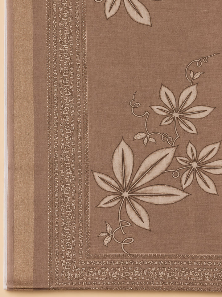 Brown  Chanderi Unstitched Dress Material