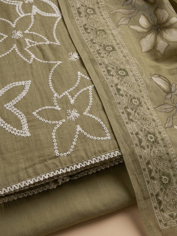 Mehndi  Chanderi Unstitched Dress Material