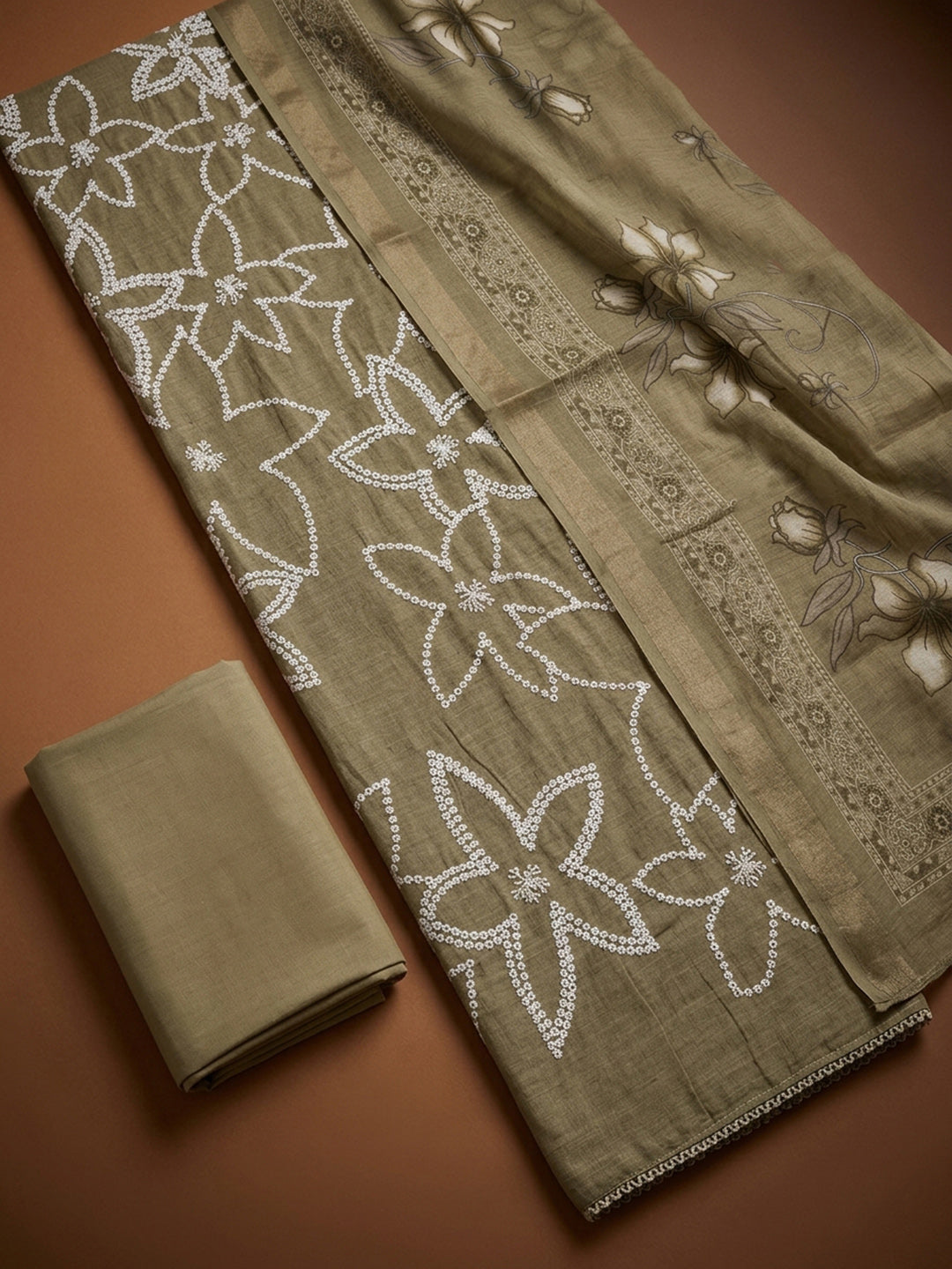 Mehndi  Chanderi Unstitched Dress Material
