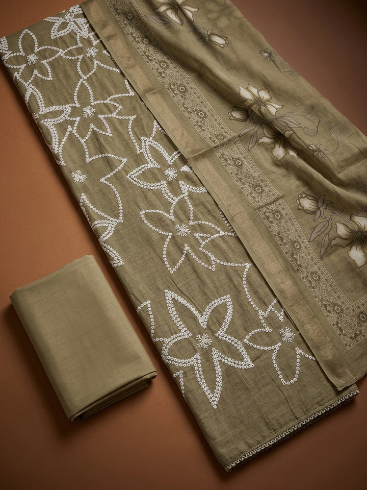 Mehndi  Chanderi Unstitched Dress Material