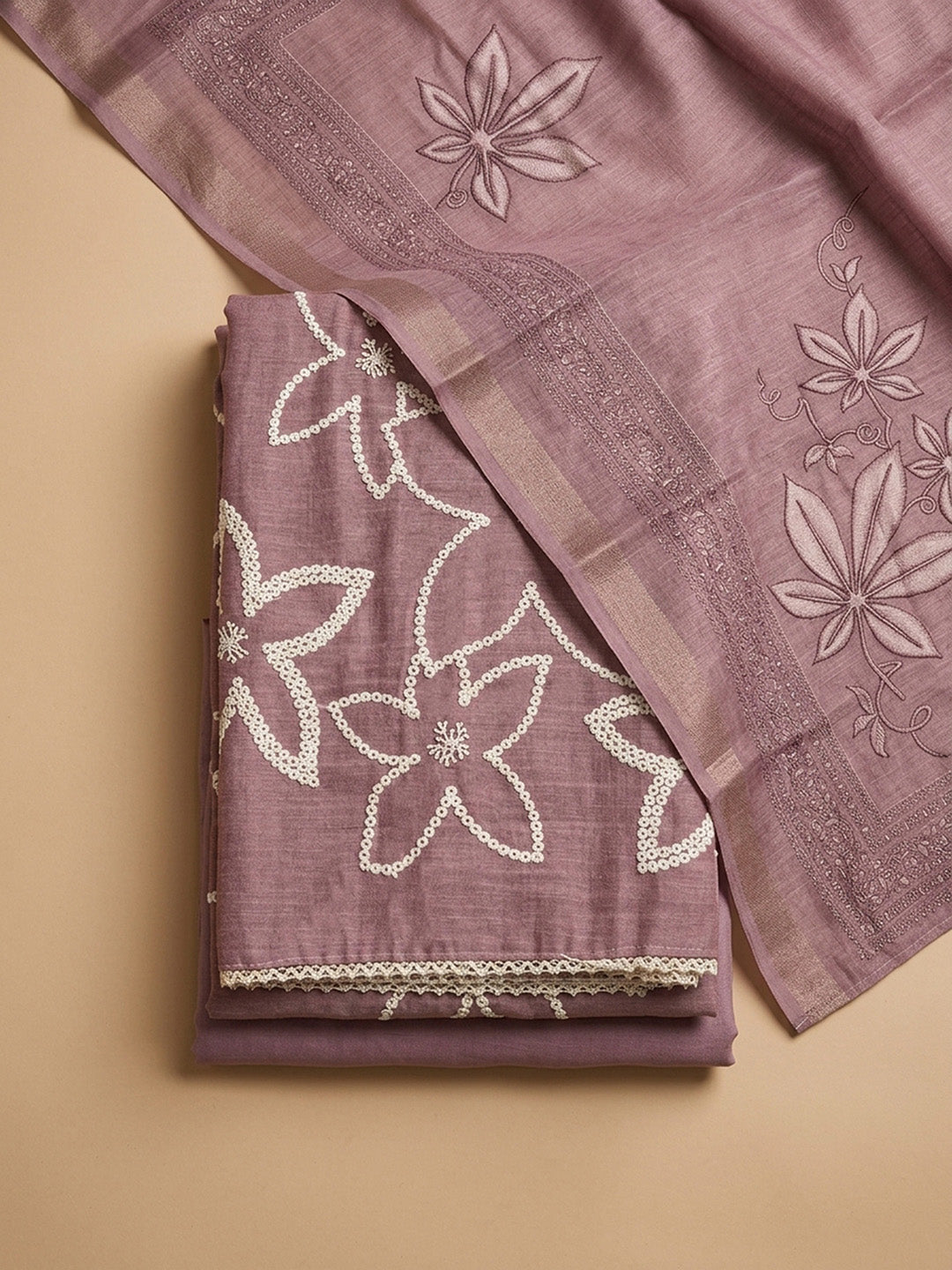 Onion Pink  Chanderi Unstitched Dress Material