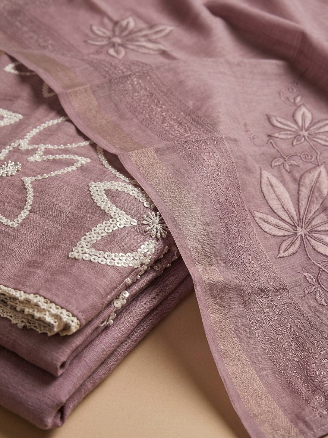 Onion Pink  Chanderi Unstitched Dress Material