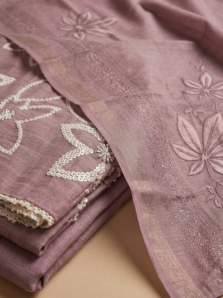 Onion Pink  Chanderi Unstitched Dress Material