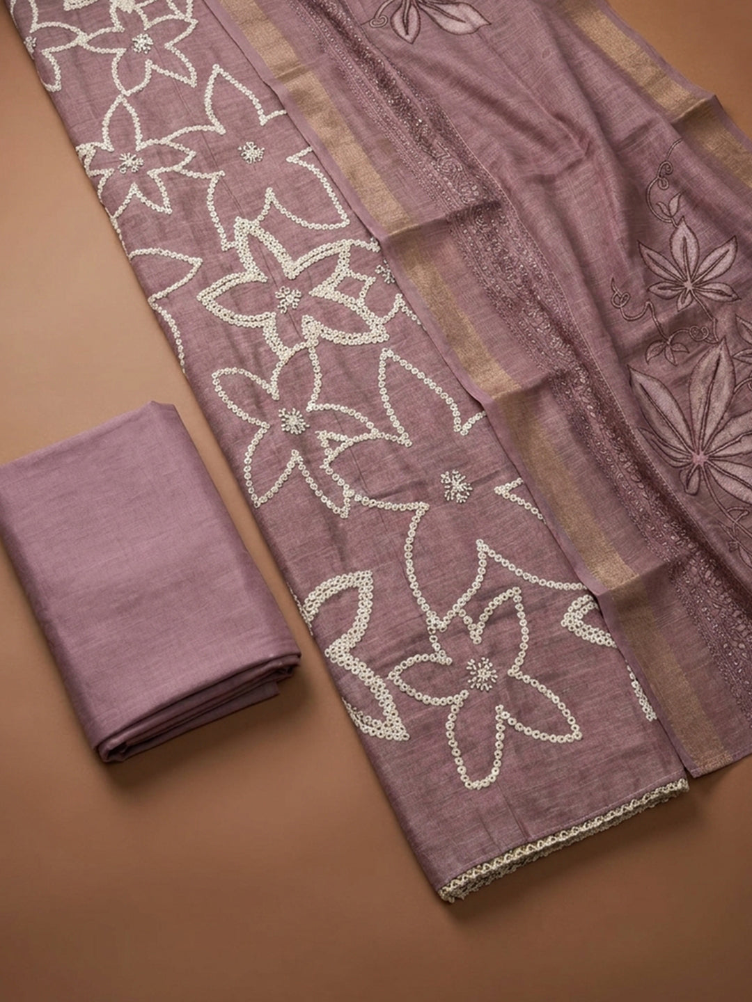Onion Pink  Chanderi Unstitched Dress Material