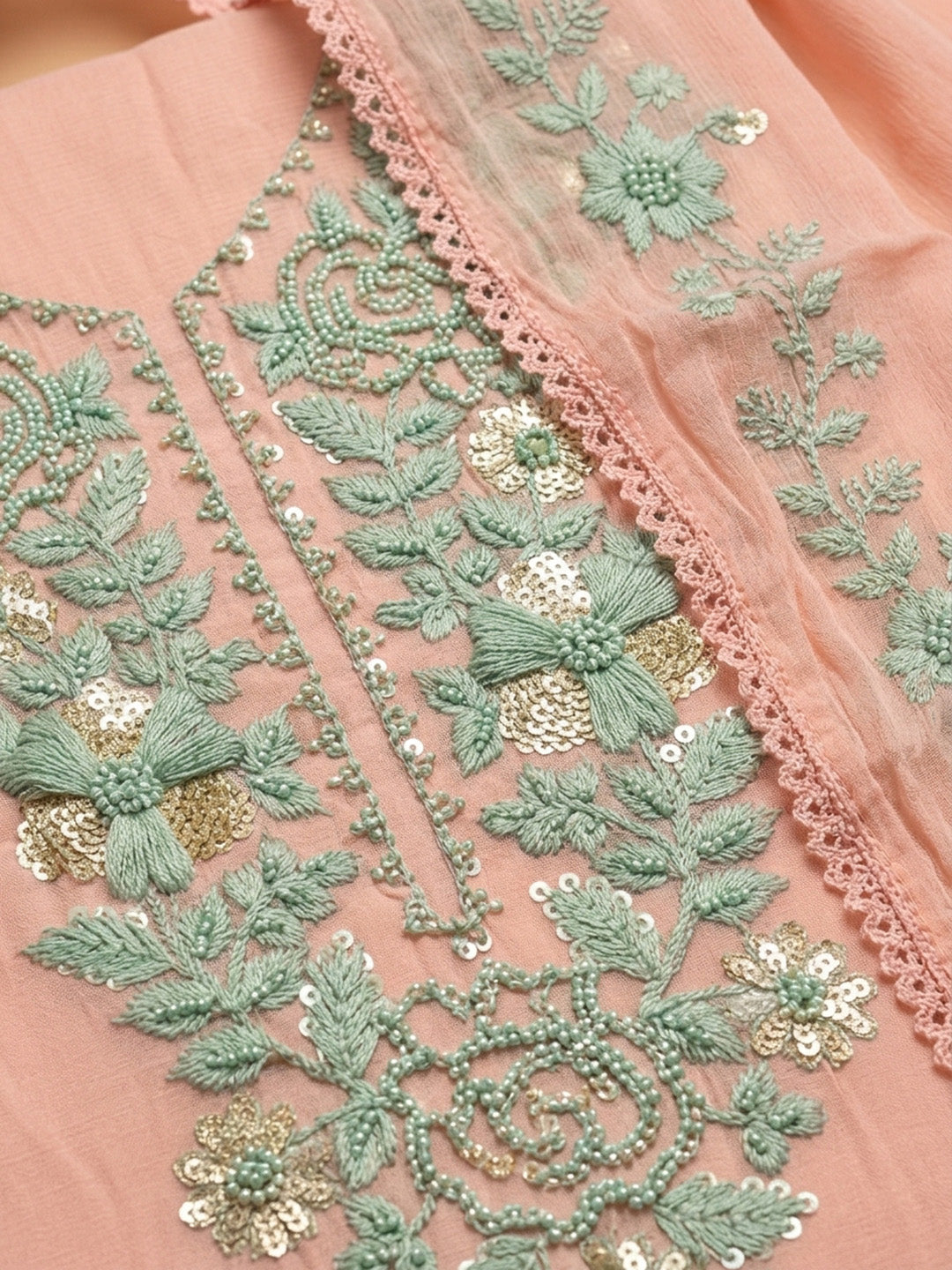 Peach  Cotton Unstitched Dress Material