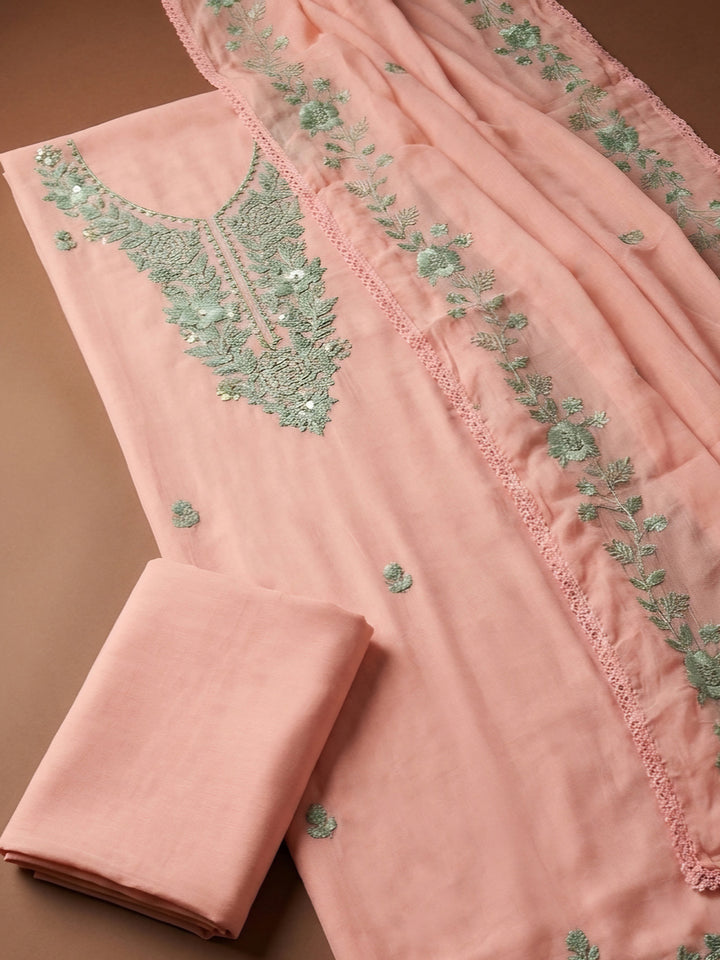 Peach  Cotton Unstitched Dress Material