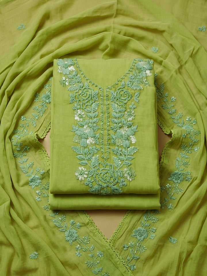 Pista Green  Cotton Unstitched Dress Material