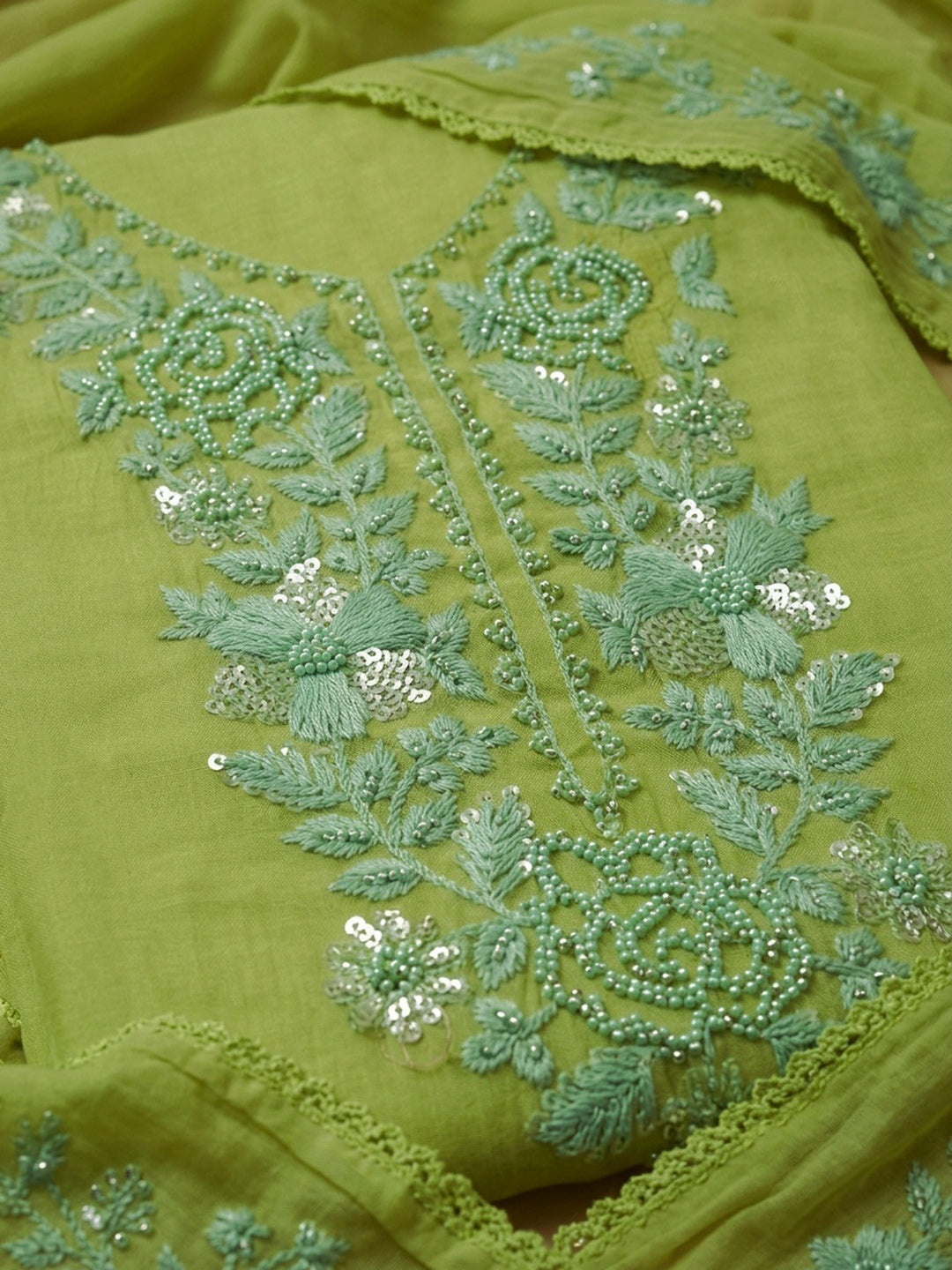 Pista Green  Cotton Unstitched Dress Material