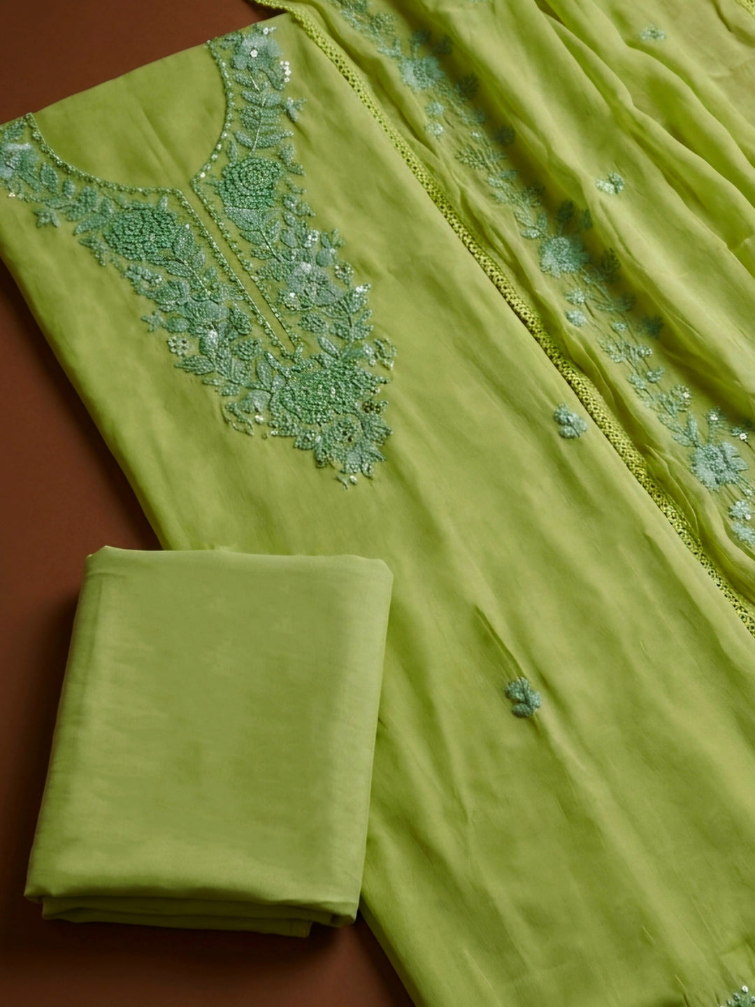 Pista Green  Cotton Unstitched Dress Material