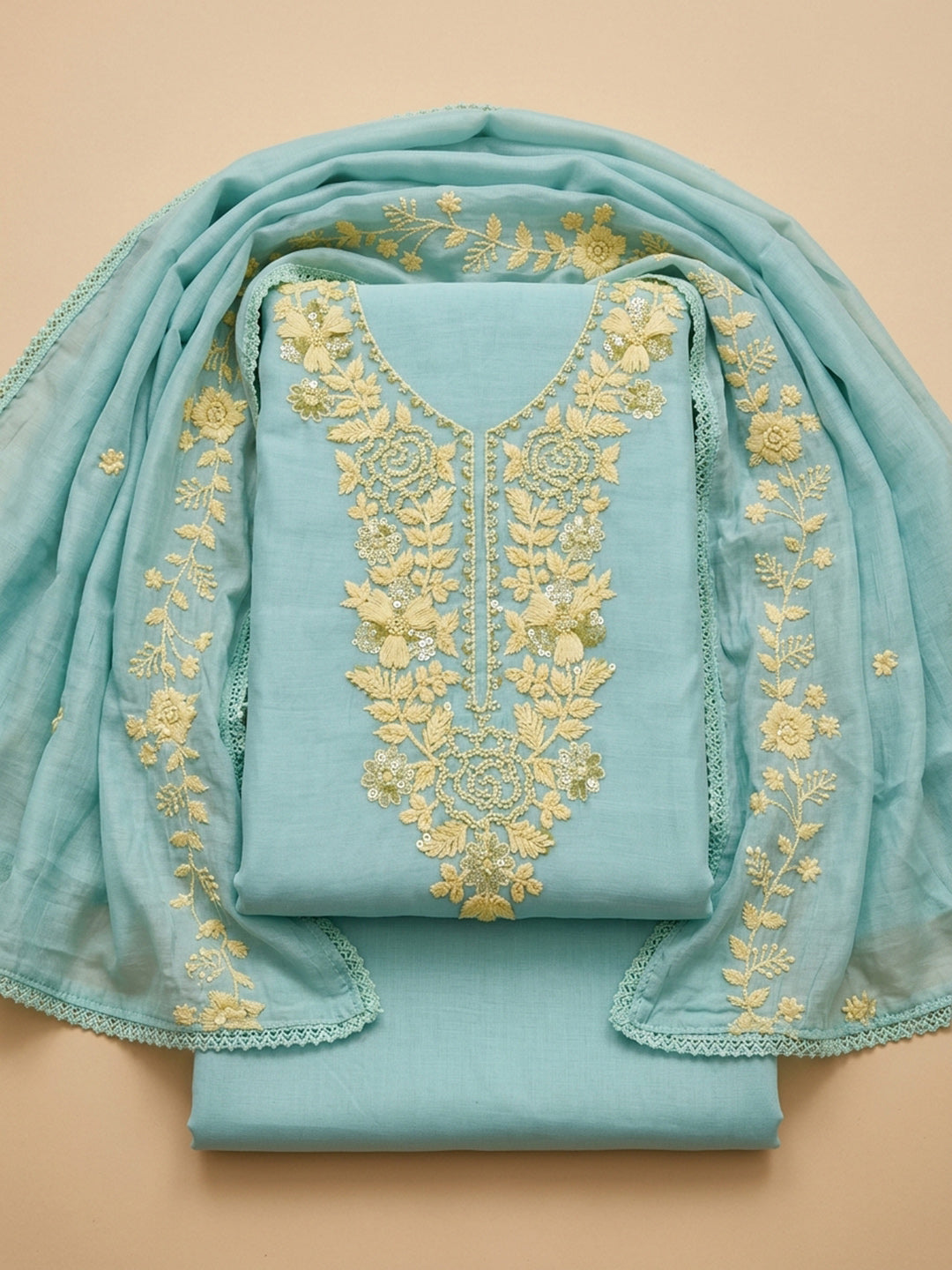 Sky Blue  Cotton Unstitched Dress Material