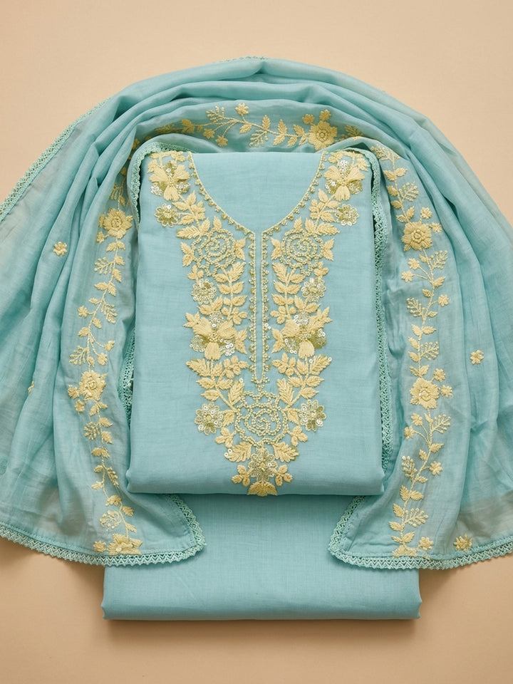 Sky Blue  Cotton Unstitched Dress Material