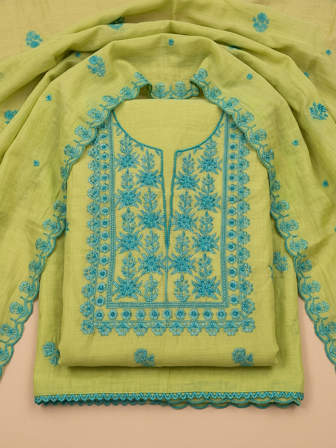 Lemon  Chanderi Unstitched Dress Material
