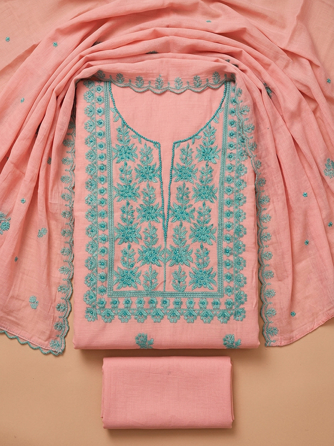 Peach  Chanderi Unstitched Dress Material