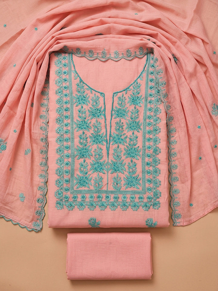 Peach  Chanderi Unstitched Dress Material