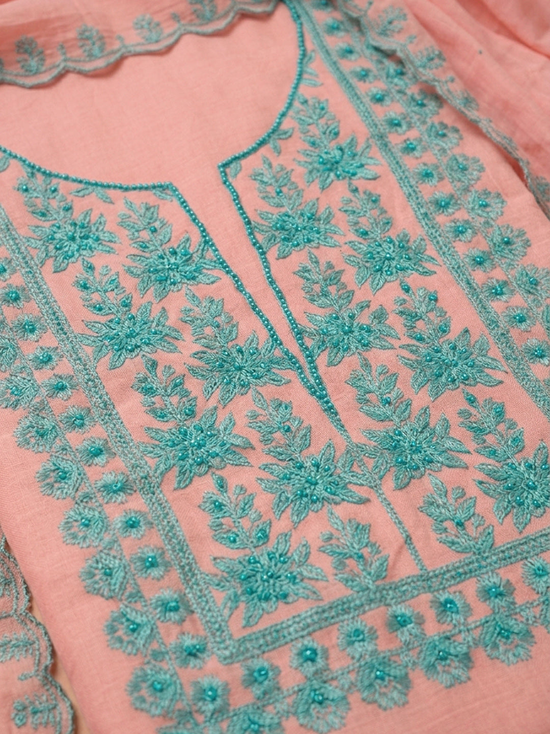 Peach  Chanderi Unstitched Dress Material