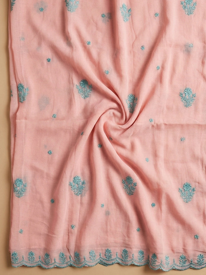 Peach  Chanderi Unstitched Dress Material