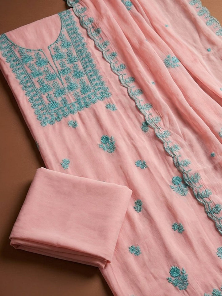 Peach  Chanderi Unstitched Dress Material