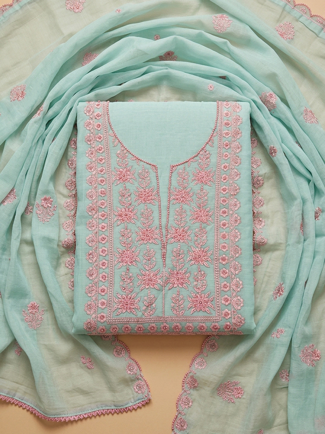 Sky Blue  Chanderi Unstitched Dress Material