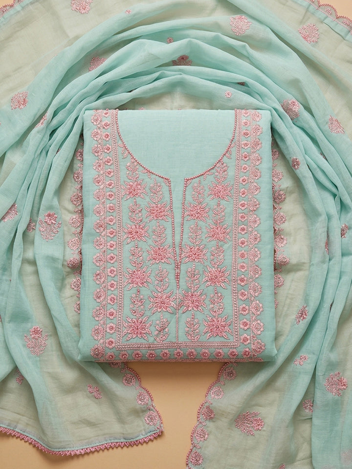 Sky Blue  Chanderi Unstitched Dress Material