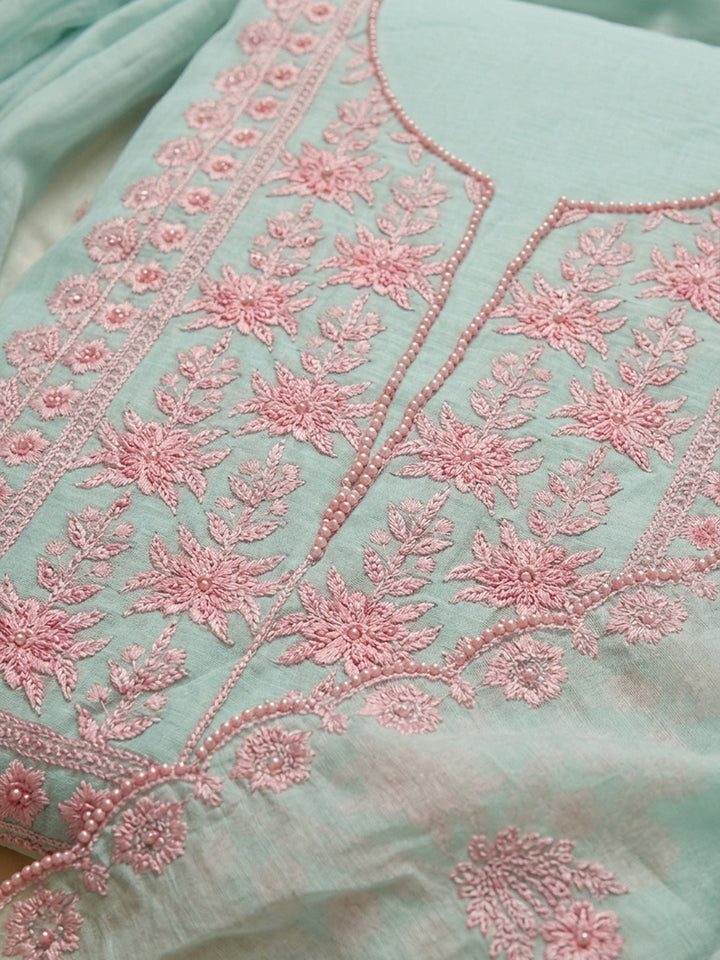 Sky Blue  Chanderi Unstitched Dress Material