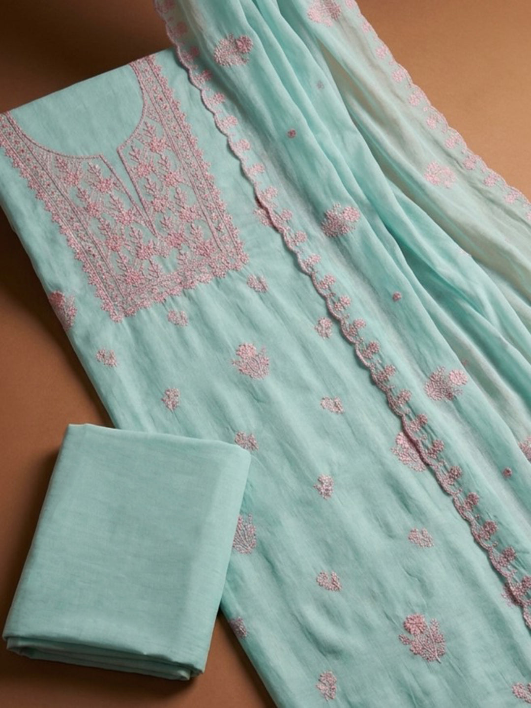 Sky Blue  Chanderi Unstitched Dress Material