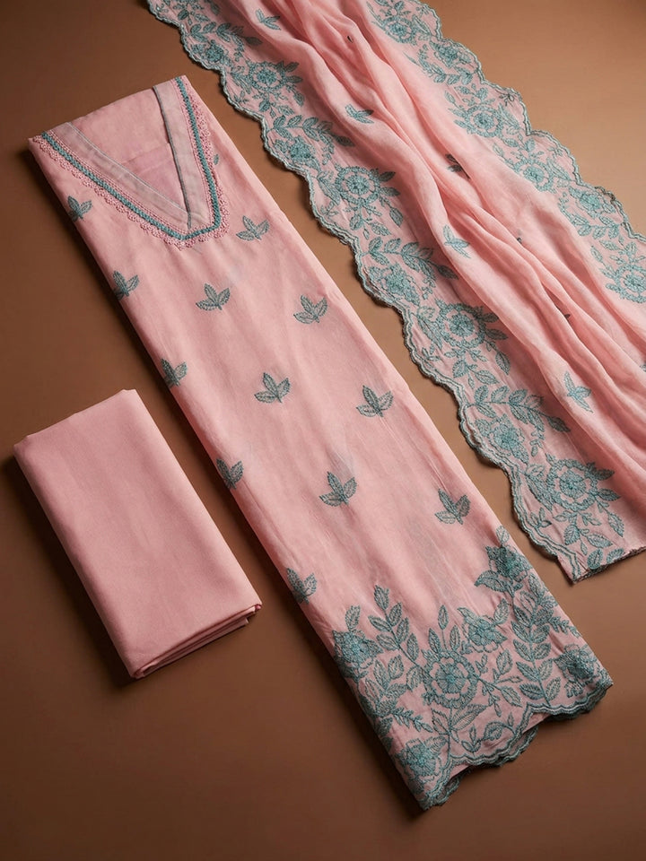 Peach  Chanderi Unstitched Dress Material