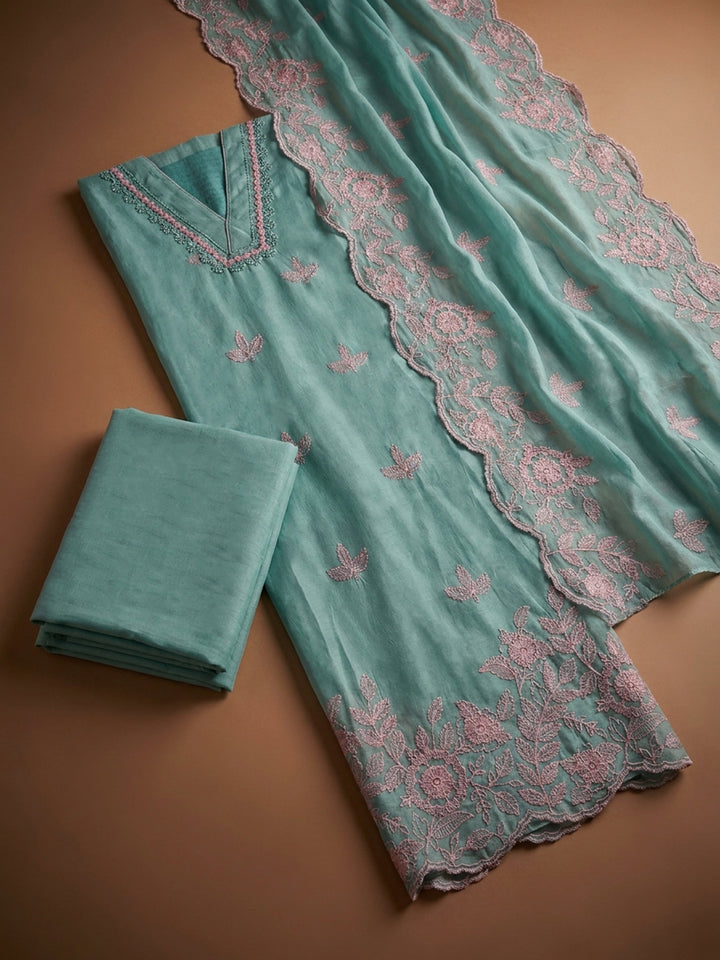 Sky Blue  Chanderi Unstitched Dress Material