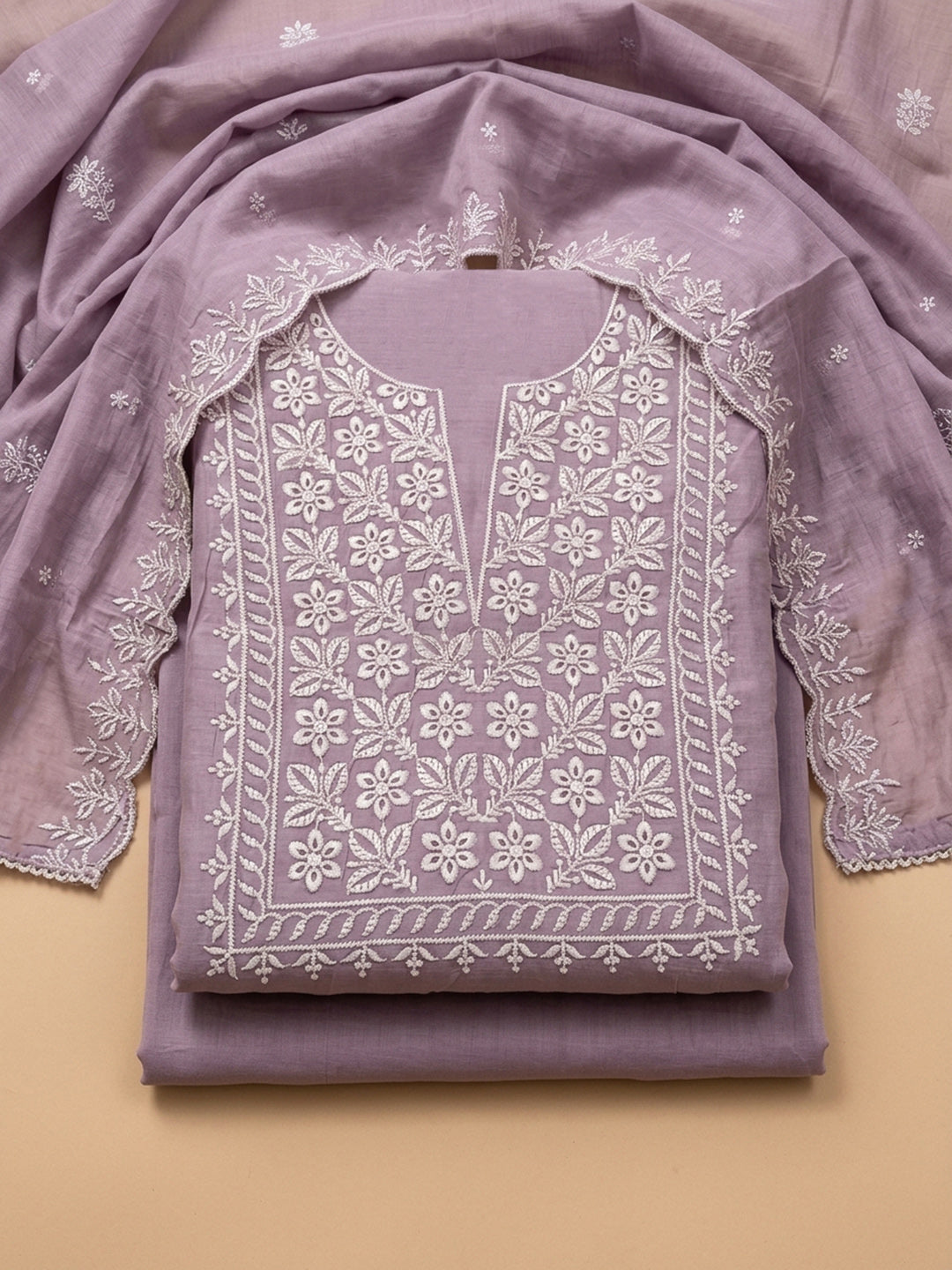 Lavender  Chanderi Unstitched Dress Material