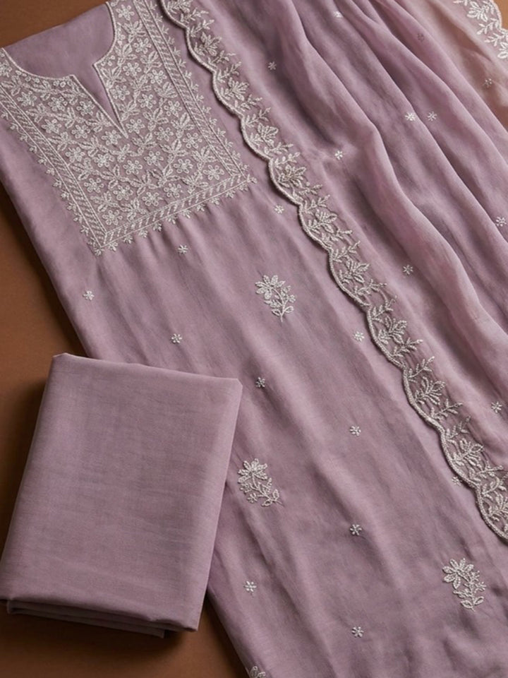 Lavender  Chanderi Unstitched Dress Material