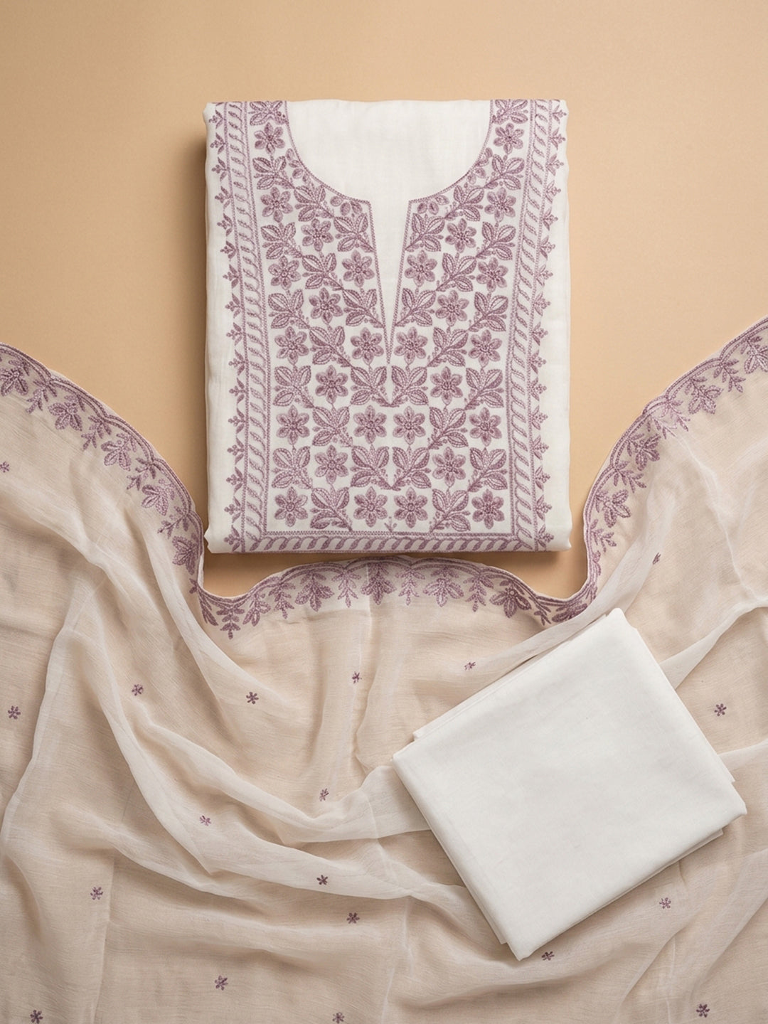 Off White  Chanderi Unstitched Dress Material