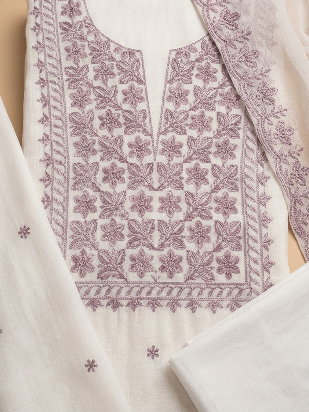 Off White  Chanderi Unstitched Dress Material