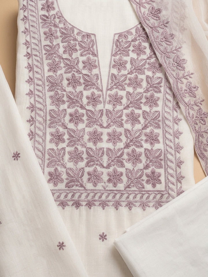 Off White  Chanderi Unstitched Dress Material
