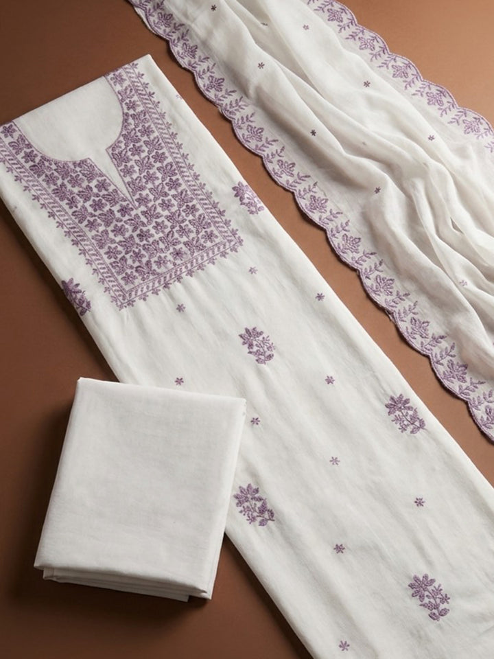 Off White  Chanderi Unstitched Dress Material