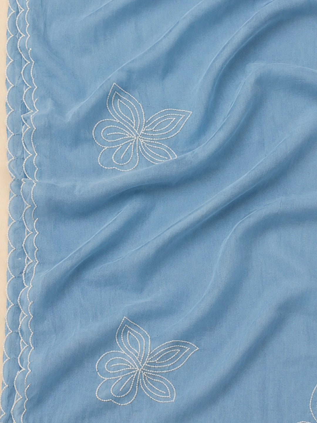 Blue Chanderi Embroidered Unstitched Dress Material
