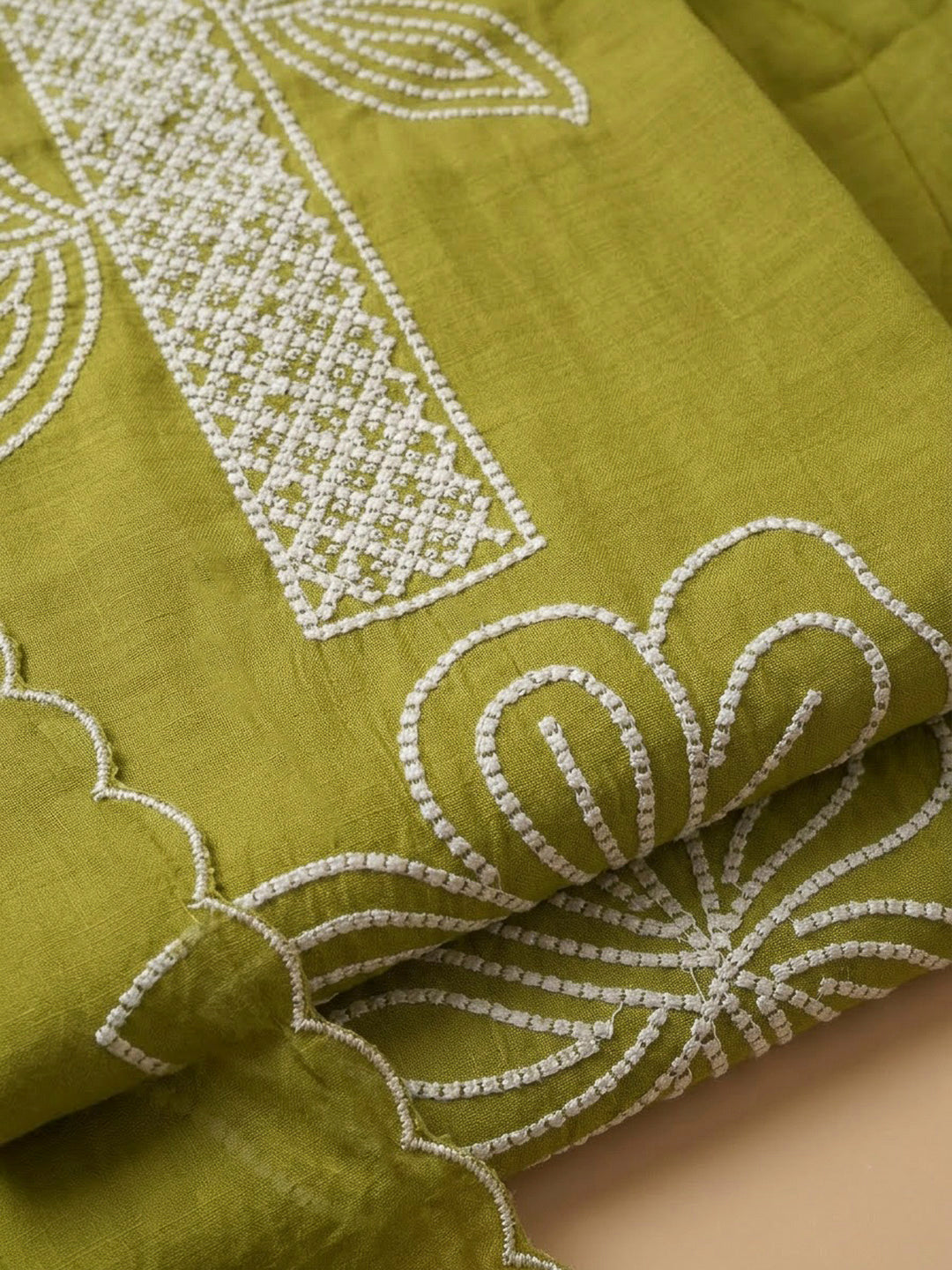 Mehndi Chanderi Embroidered Unstitched Dress Material