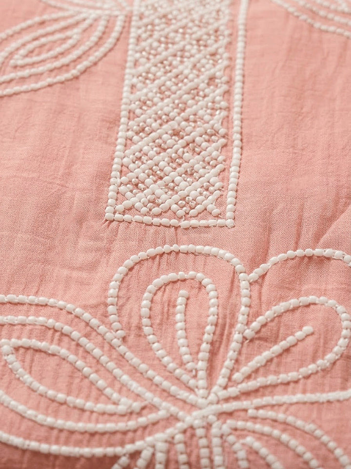 Peach Chanderi Embroidered Unstitched Dress Material