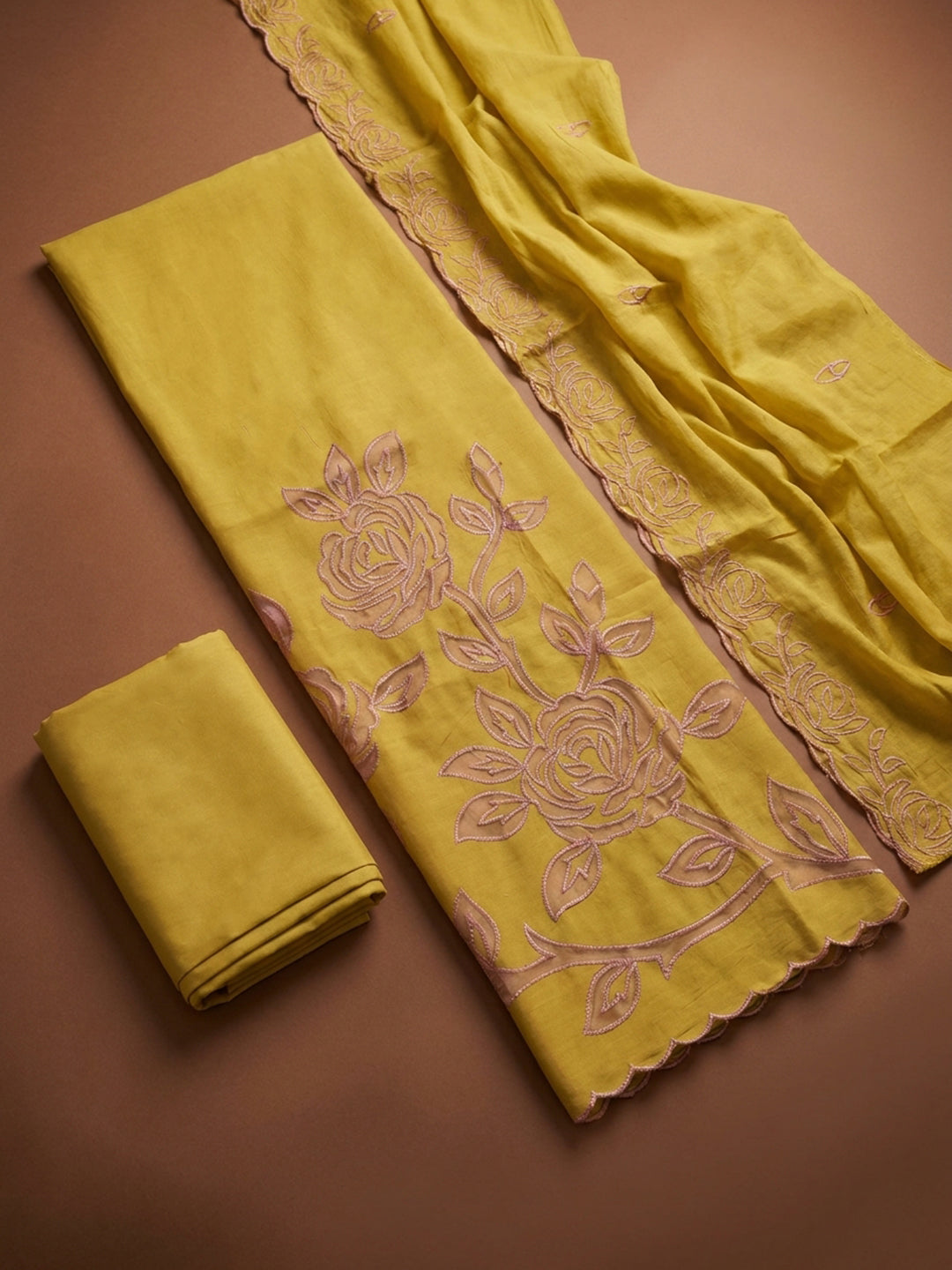 Lemon  Chanderi Unstitched Dress Material