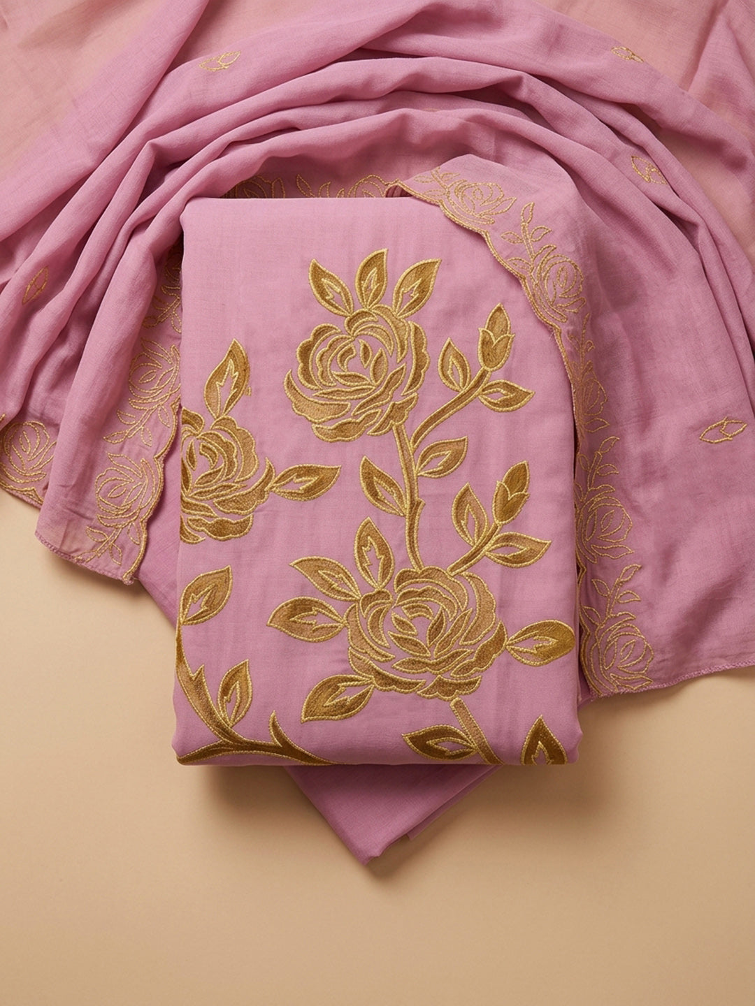 Pink  Chanderi Unstitched Dress Material
