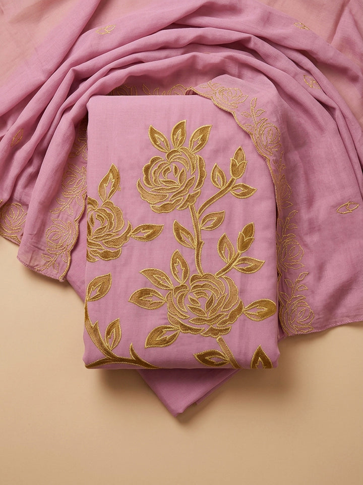 Pink  Chanderi Unstitched Dress Material