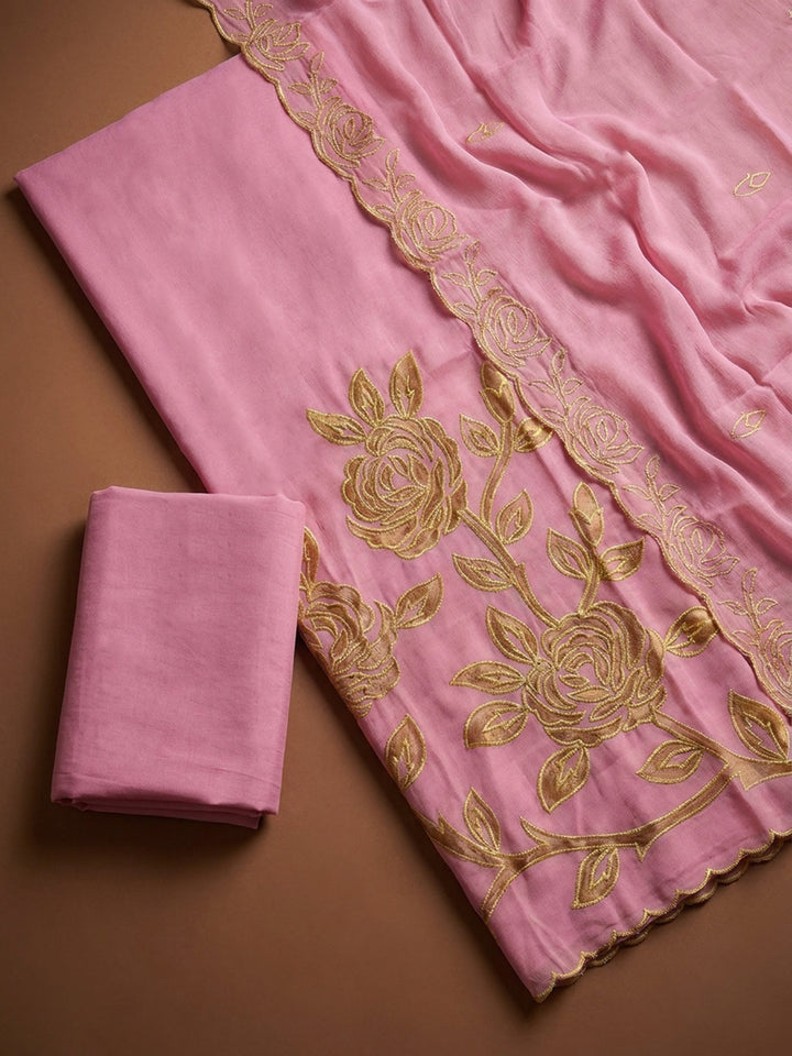 Pink  Chanderi Unstitched Dress Material